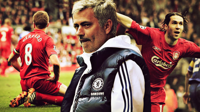 Steven Gerrard, Jose Mourinho and Luis Garcia