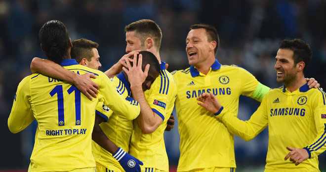 Chelsea celebrate Ramires' goal