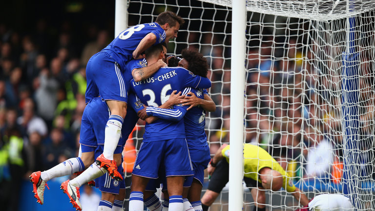 Chelsea celebrate Diego Costa's goal