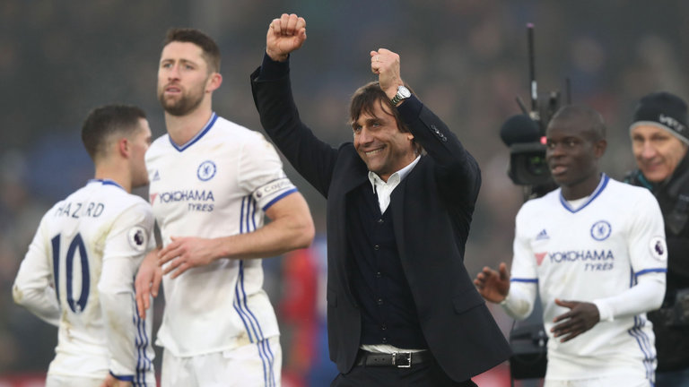 Antonio Conte celebrates win at Crystal Palace