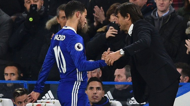 Eden Hazard and Antonio Conte