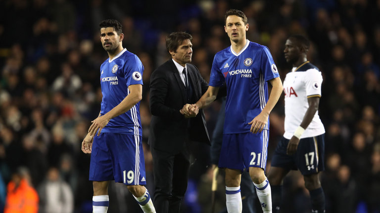 Diego Costa, Antonio Conte and Nemanja Matic