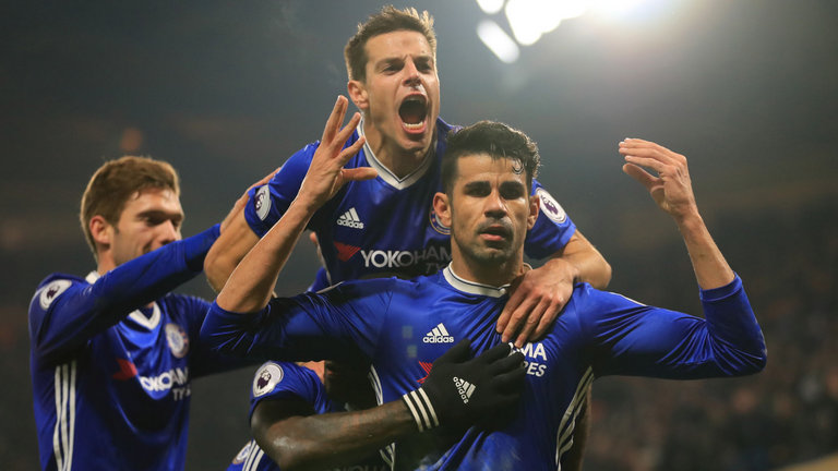 Diego Costa celebrates his goal agains Hull City