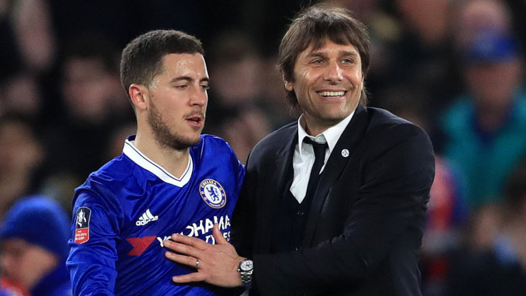 Eden Hazard and Antonio Conte