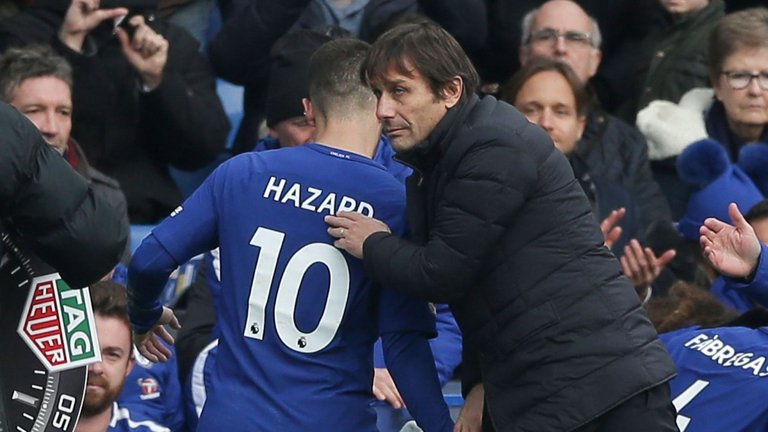 Eden Hazard and Antonio Conte