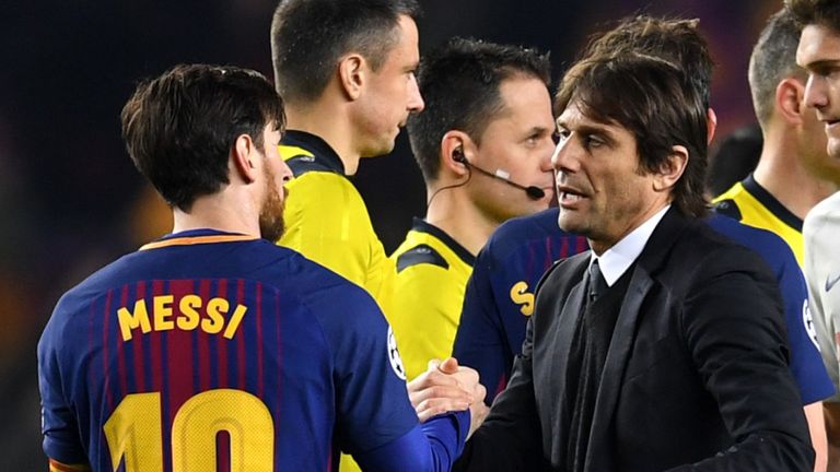 Lionel Messi and Antonio Conte