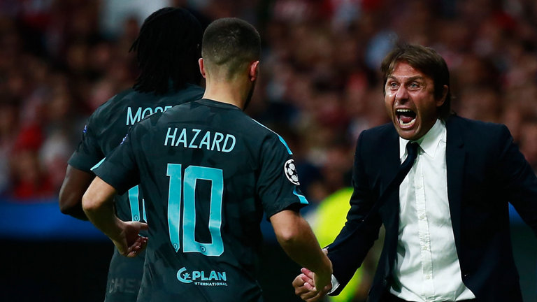 Eden Hazard and Antonio Conte