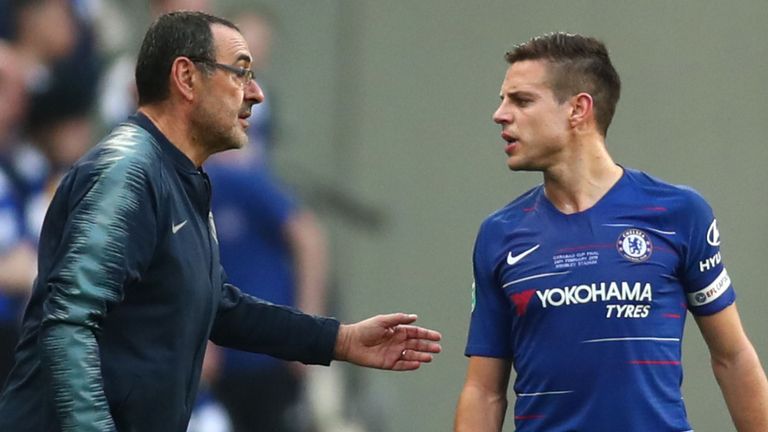Maurizio Sarri and Cesar Azpilicueta