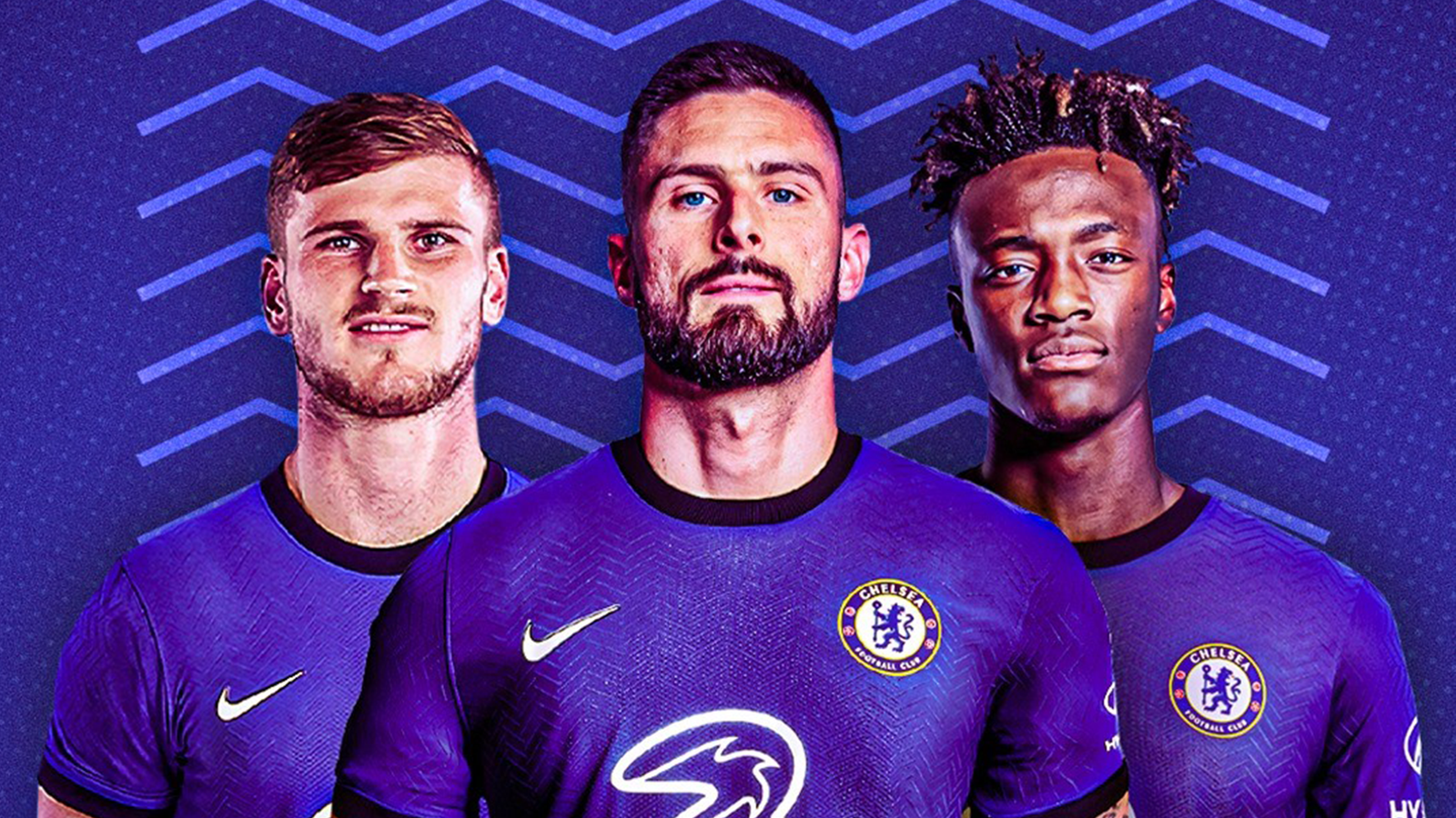 Timo Werner, Olivier Giroud and Tammy Abraham