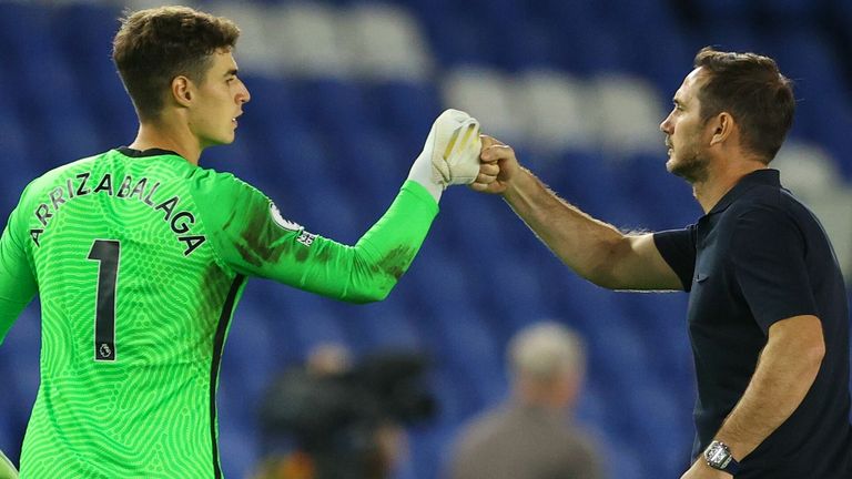 Kepa Arrizabalaga and Frank Lampard