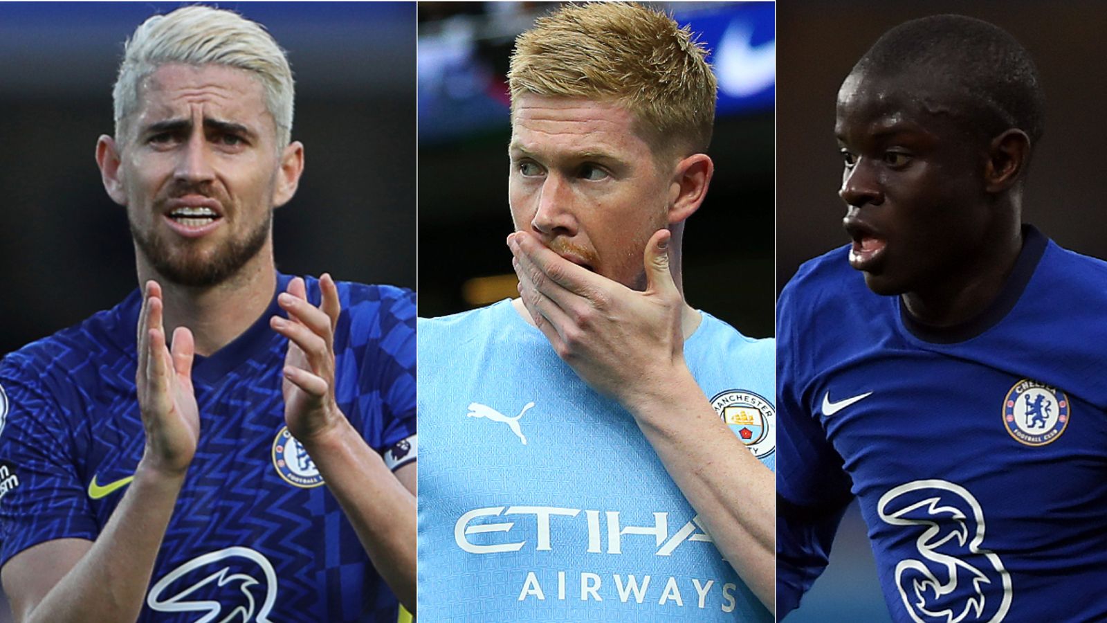 Jorginho, Kevin De Bruyne and N'Golo Kante