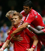 Risse celebrates his goal against Chelsea
