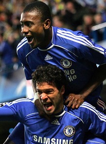 Michael Ballack celebrating with Salomon Kalou