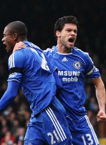 Kalou and Ballack celebrat Kalou's goal