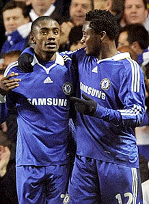 Salomon Kalu celebrates his goal with John Obi Mikel