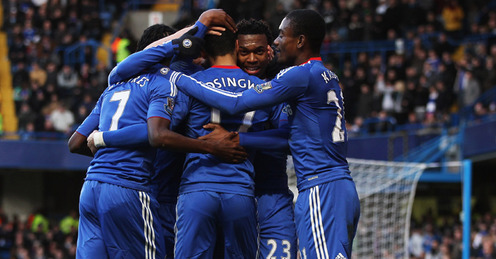 Chelsea celebrate one of their seven goals