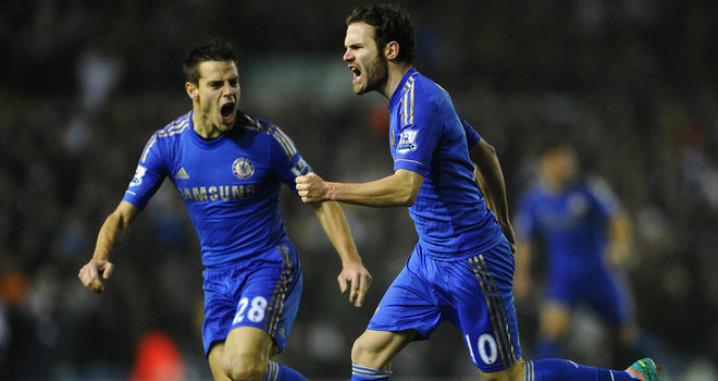 Juan Mata scores Chelsea's first goal