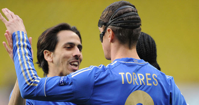 Yossi Benayoun and Fernando Torres celebrate Torres' goal
