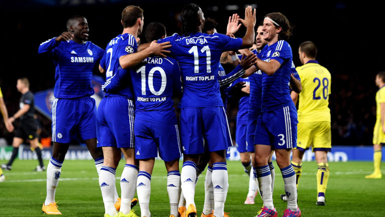 Eden Hazard congratulated after scoring his second goal