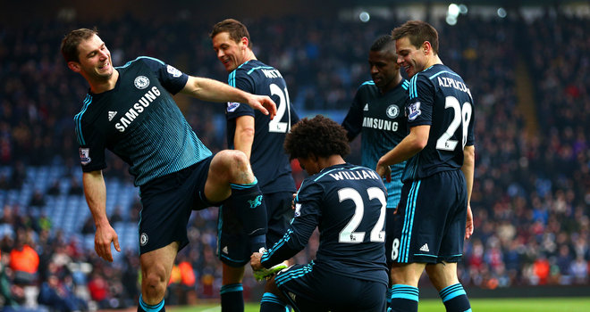 Chelsea celebrate Branislav Ivanovic's goal