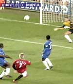 David Beckham scores United's First goal.