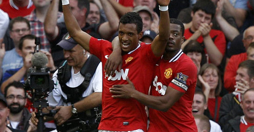 Nani celebrates his goal