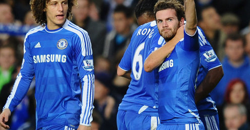 Juan Mata celebrates his goal
