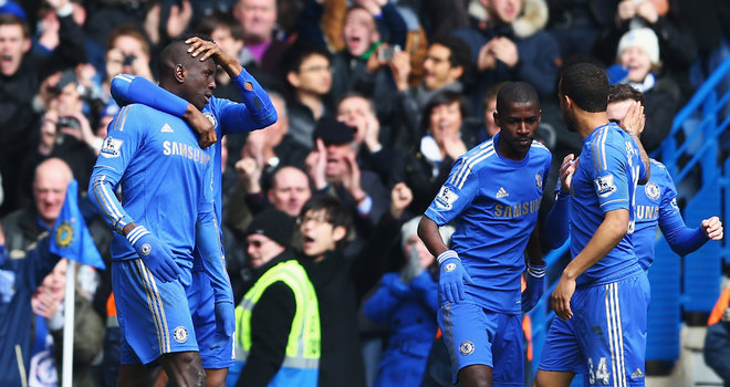 Chelsea celebrate Ba's goal