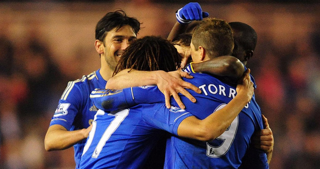 Chelsea celebrate their first goal