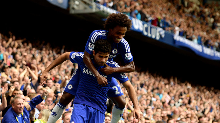 Willian and Dieago Costa celebrate