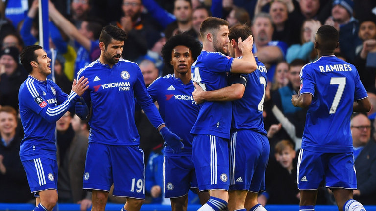 Chelsea celebrate Diego Costa's goal